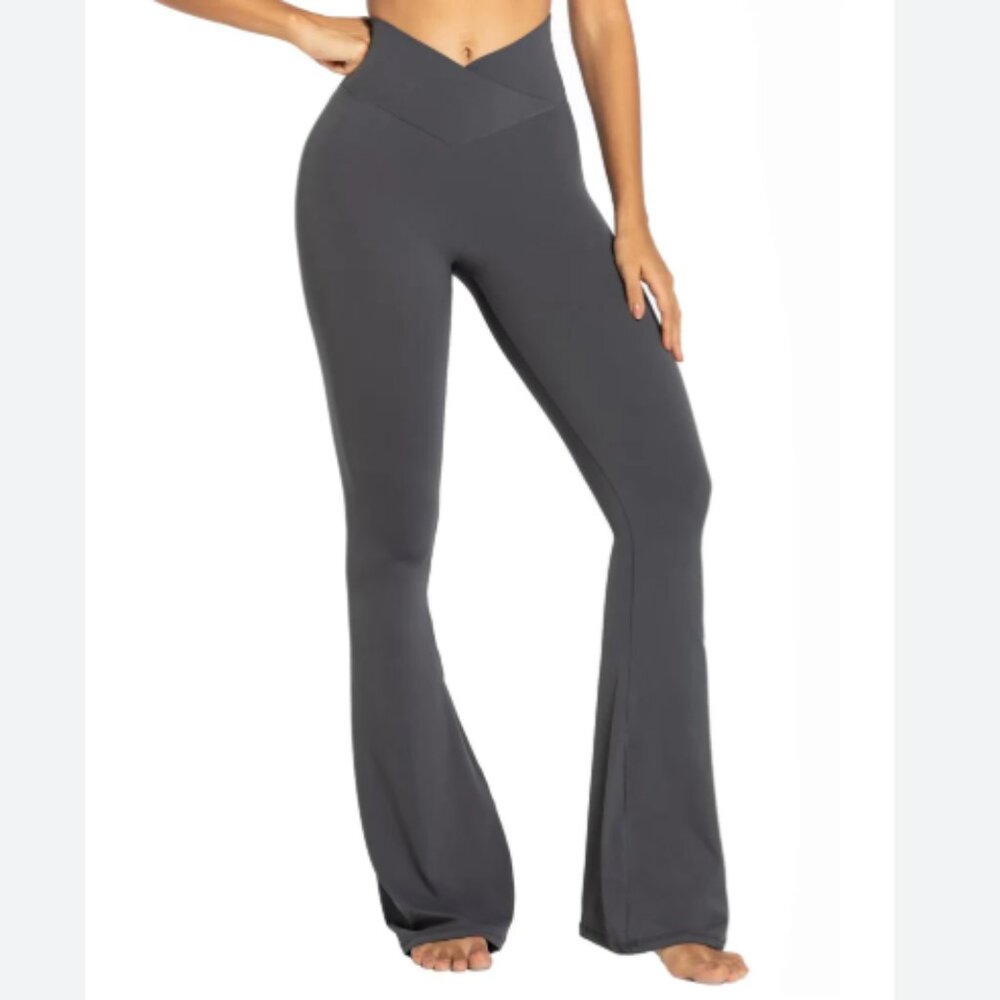 Sunzel Gray Cross Waist Band Flared Leggings L